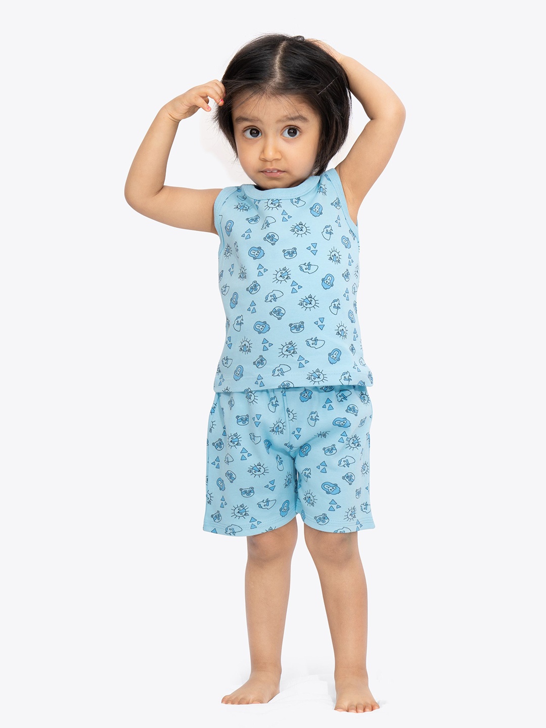 

ariel Kids Printed Pure Cotton T-shirt with Shorts, Blue