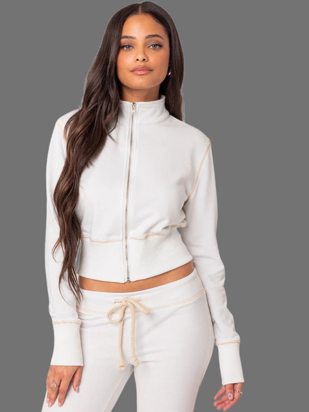 

EVERDION Mock Collar Neck Sweatshirt & Trousers Co-Ords, White