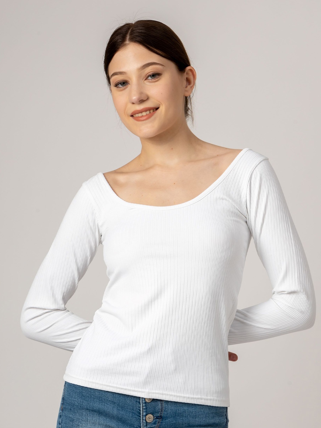 

PYR8 Women Striped Top, White