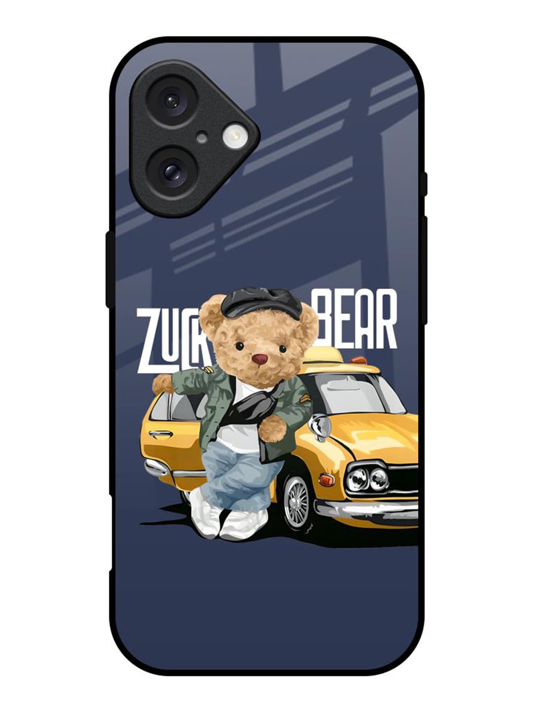 

QRIOH iPhone 16 Adventurous Bear Glass Back Case, Blue