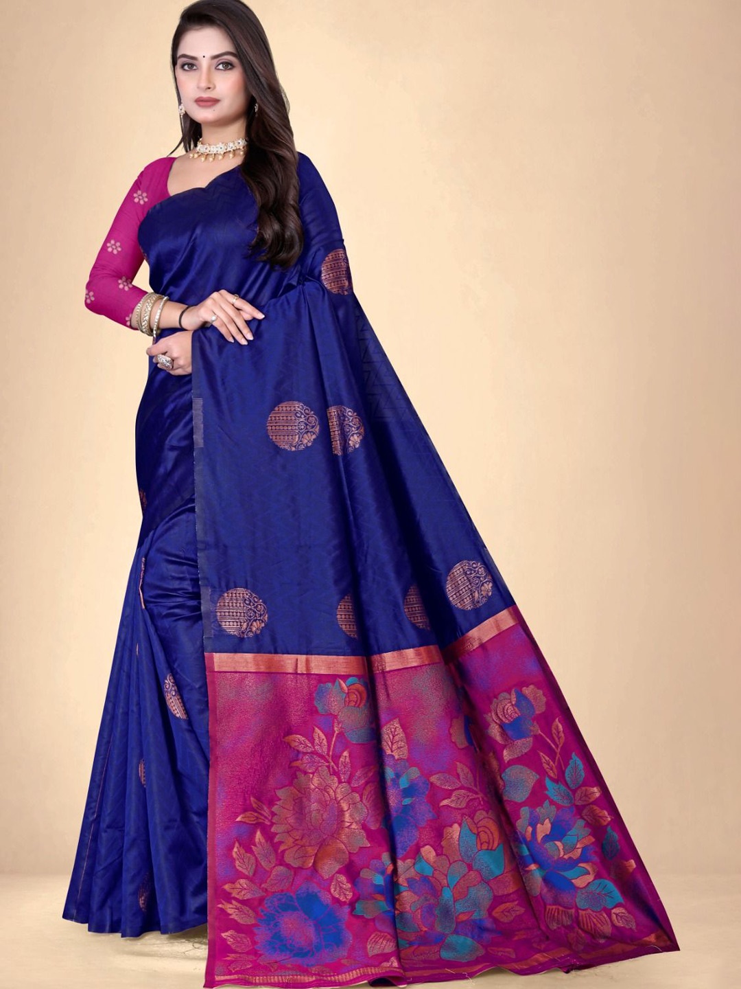 

Abhilasha Ethnic Motifs Woven Design Pure Silk Kanjeevaram Saree, Blue