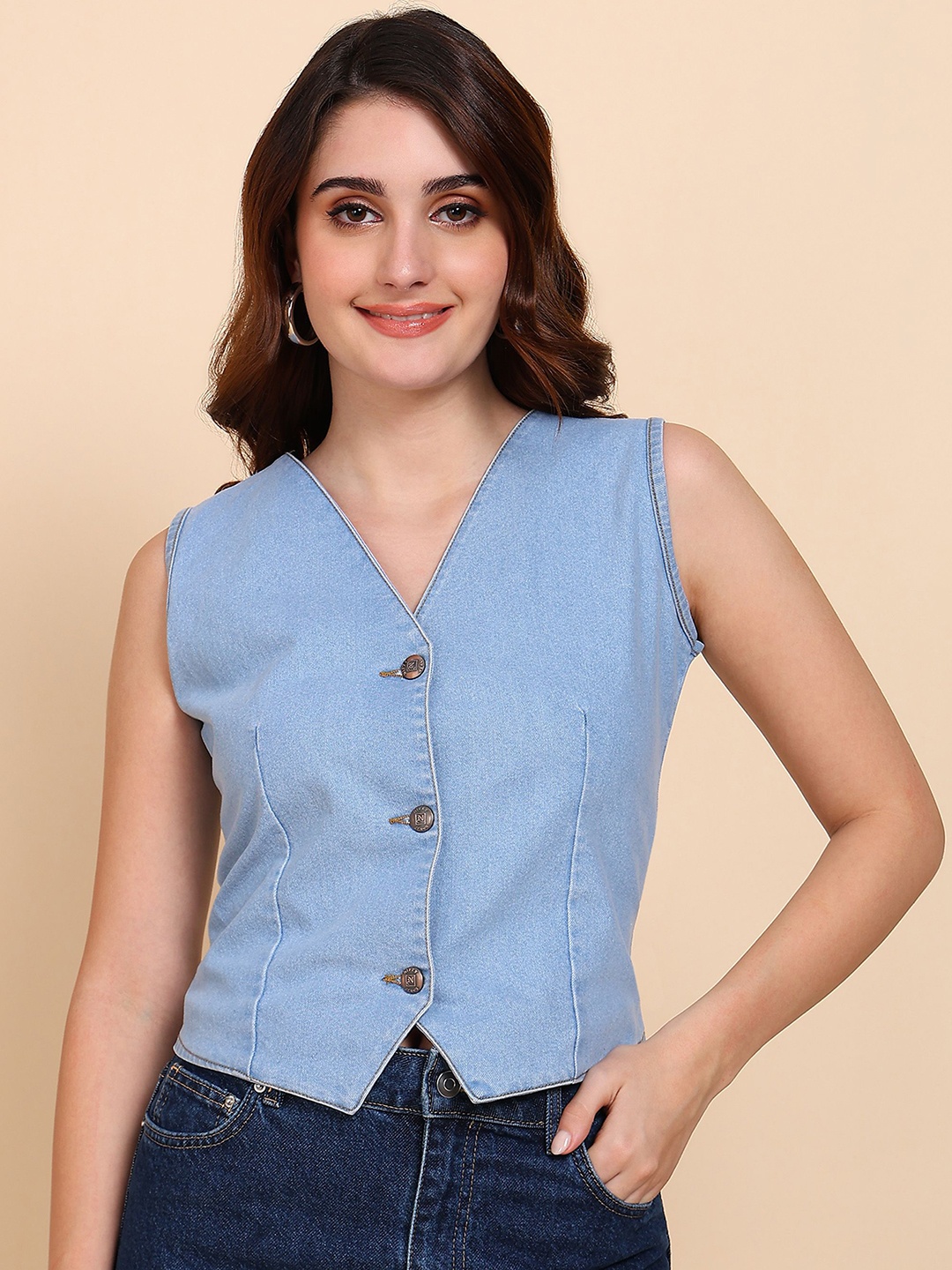 

Nifty Denim V-Neck Waistcoat, Blue