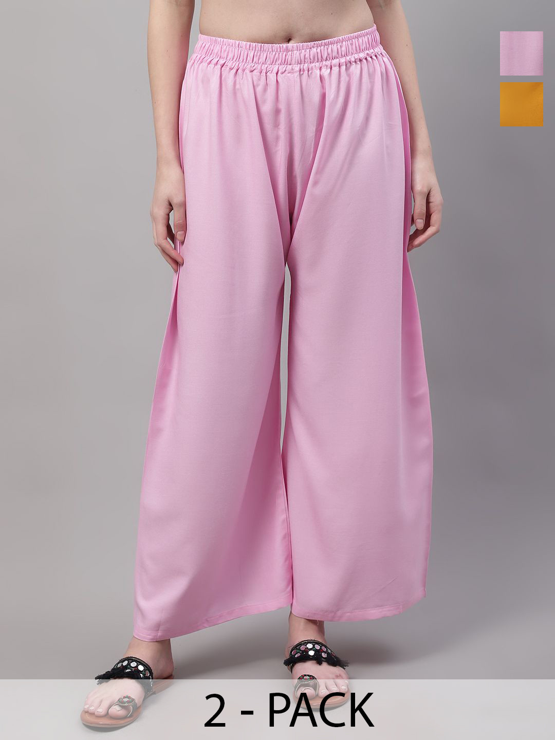 

Valles365 by S.C. Women Pack Of 2 Flared Palazzos, Yellow