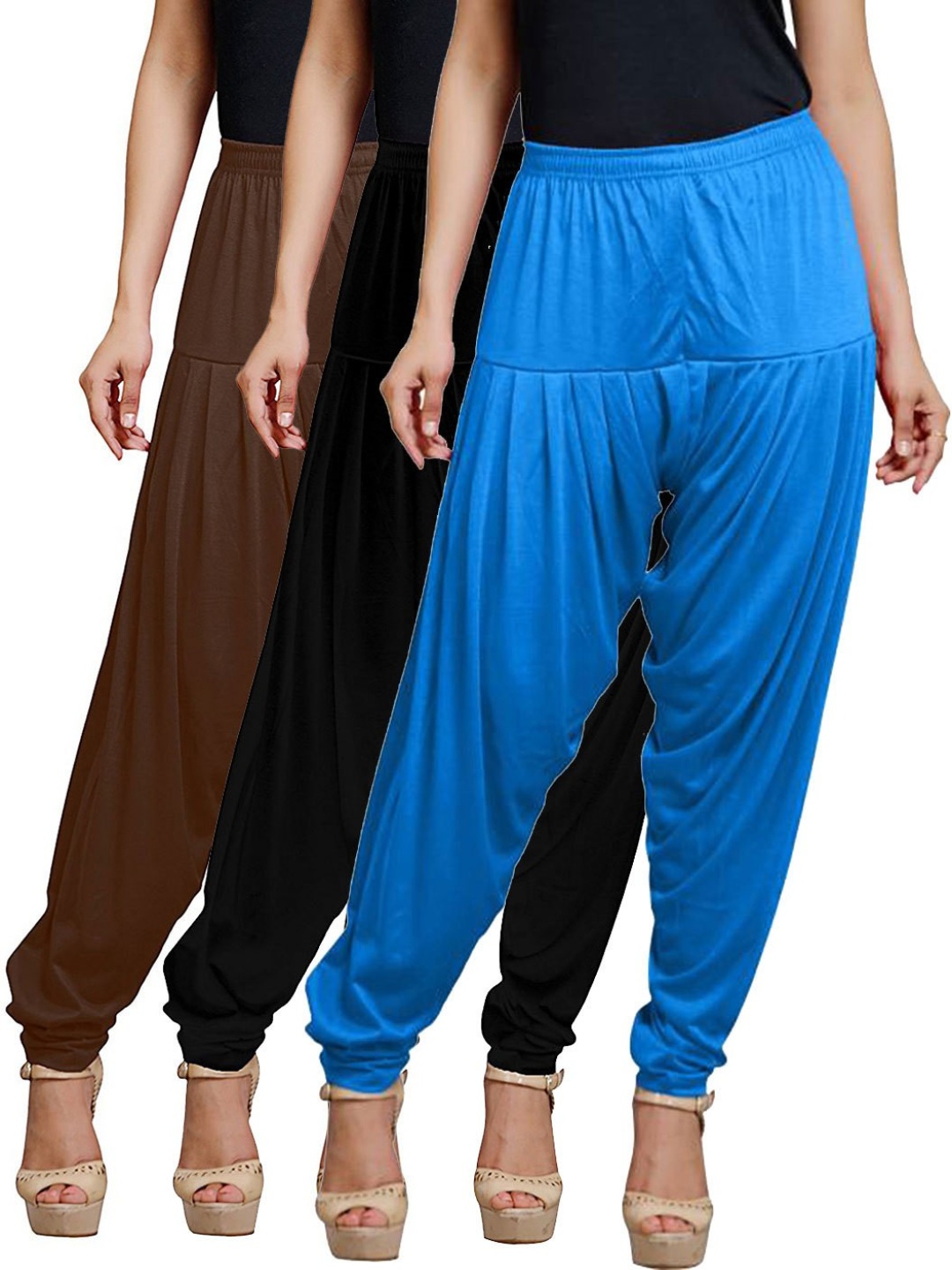 

AFRA GARMENTS Women Pack Of 3 Loose Fit Mid Rise Patiala, Blue