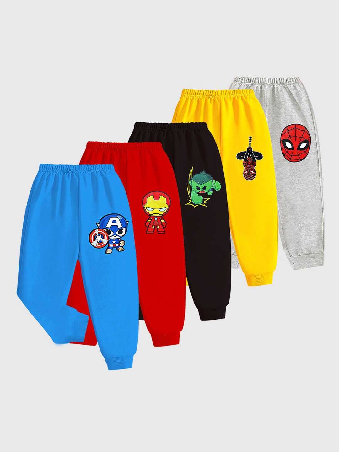 

Marvel by Miss and Chief Boys Pack Of 5 Printed Regular Fit Joggers, Red