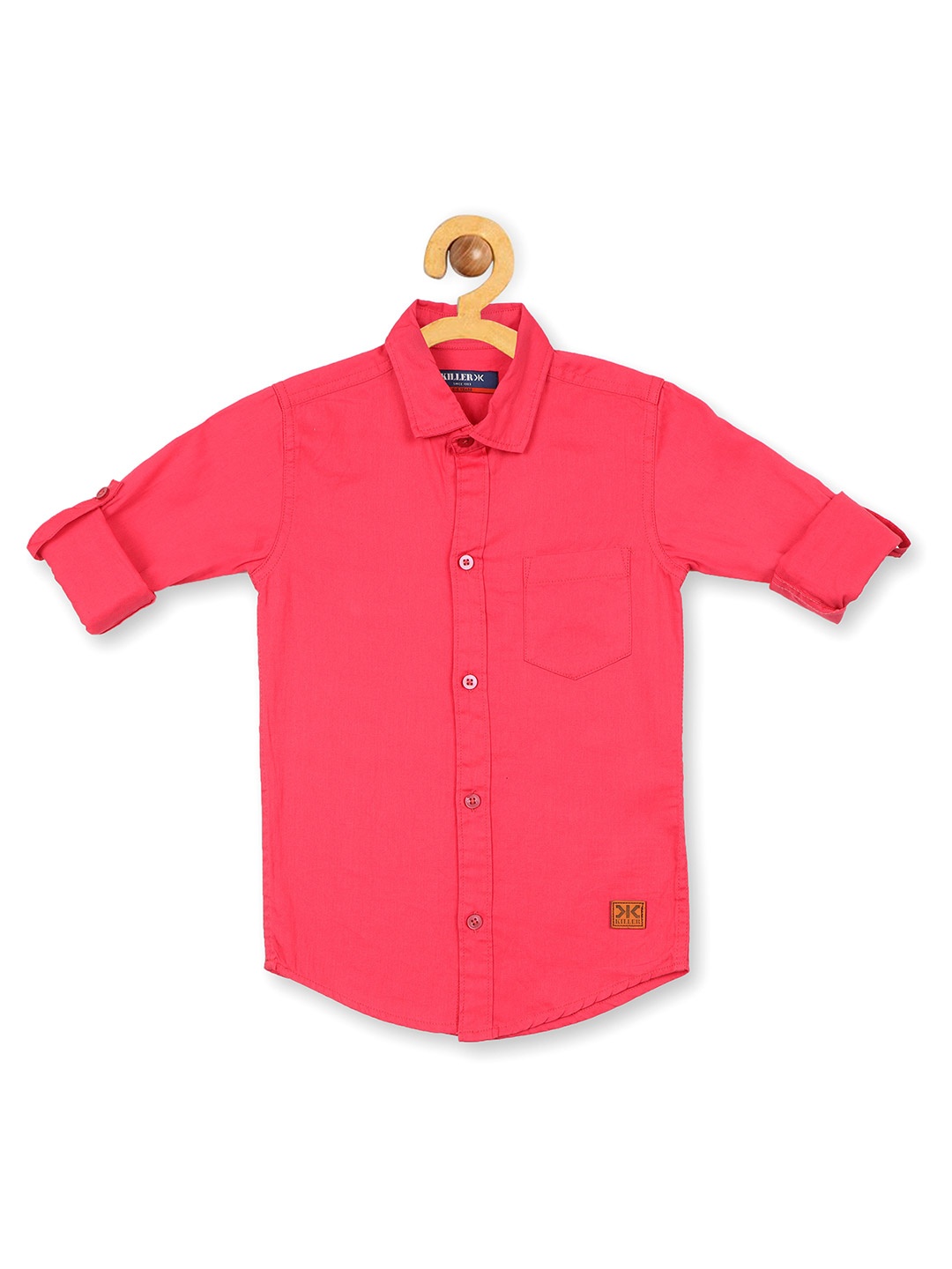 

Killer Boys Straight Slim Fit Spread Collar Solid Cotton Casual Shirt, Pink
