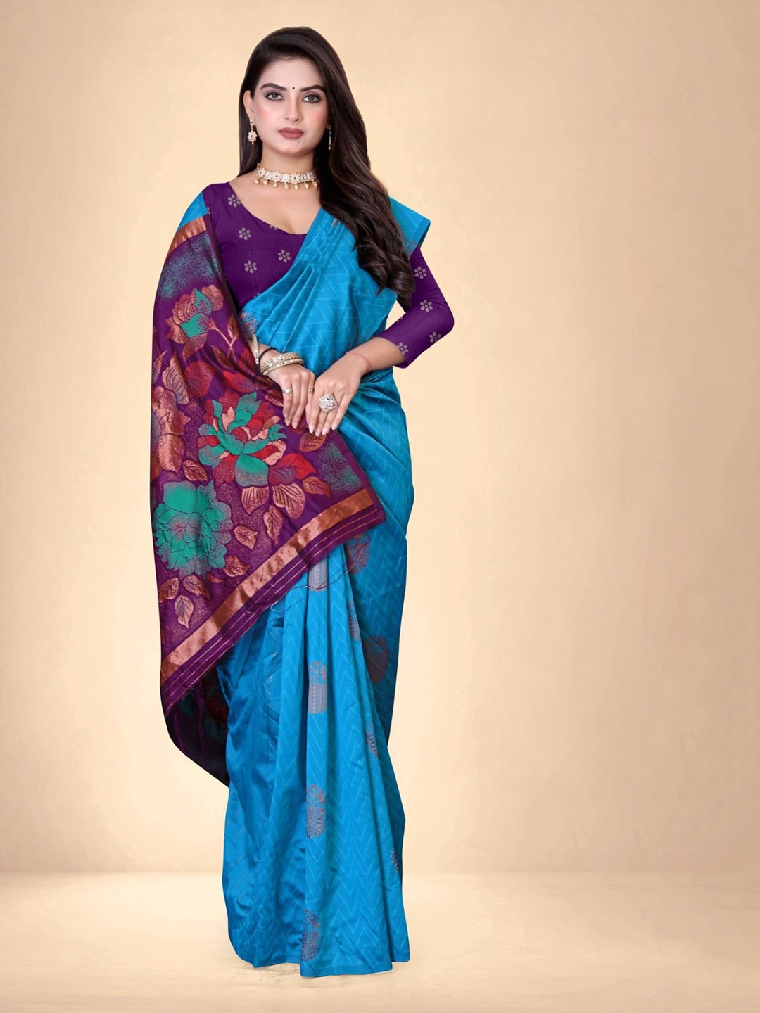 

Abhilasha Ethnic Motifs Printed Pure Silk Kanjeevaram Saree, Blue