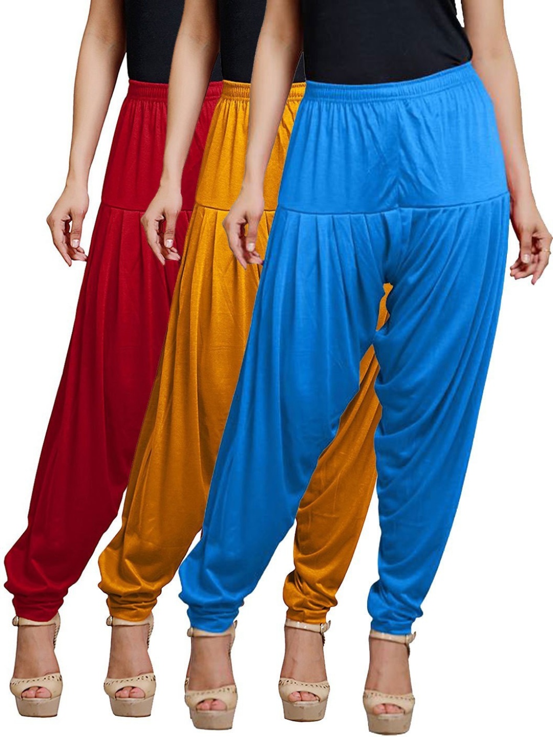 

AFRA GARMENTS Women Pack Of 3 Solid Mid-Rise Patiala, Blue