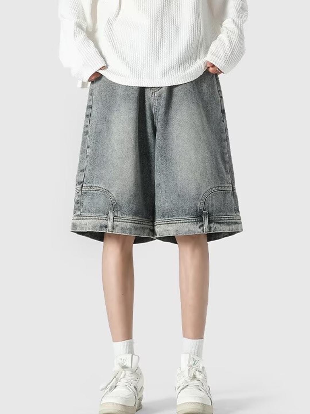 

StyleCast Men Washed Regular Fit Mid-Rise Denim Shorts, Grey
