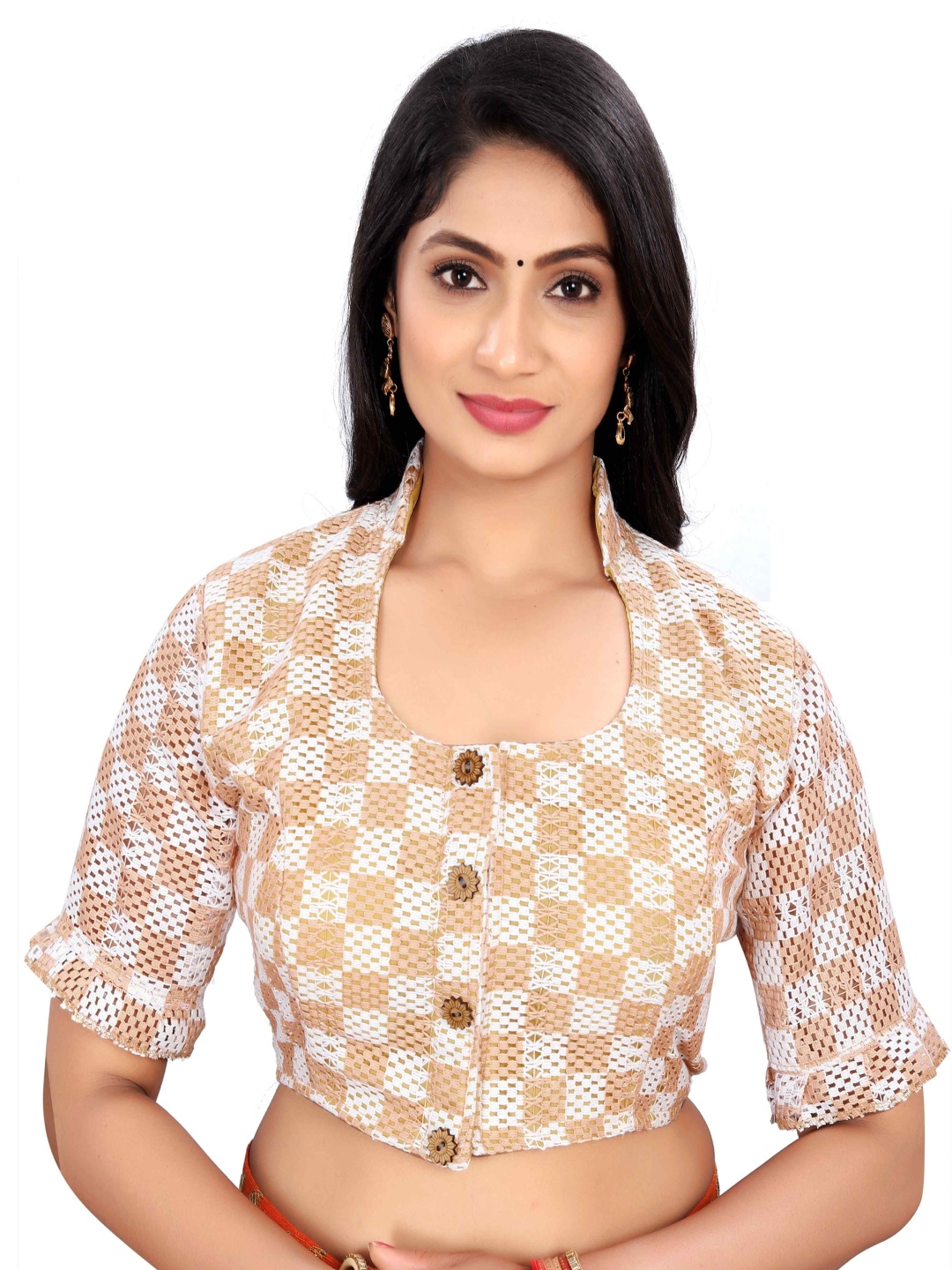 

HERE&NOW Round Neck Saree Blouse, Beige