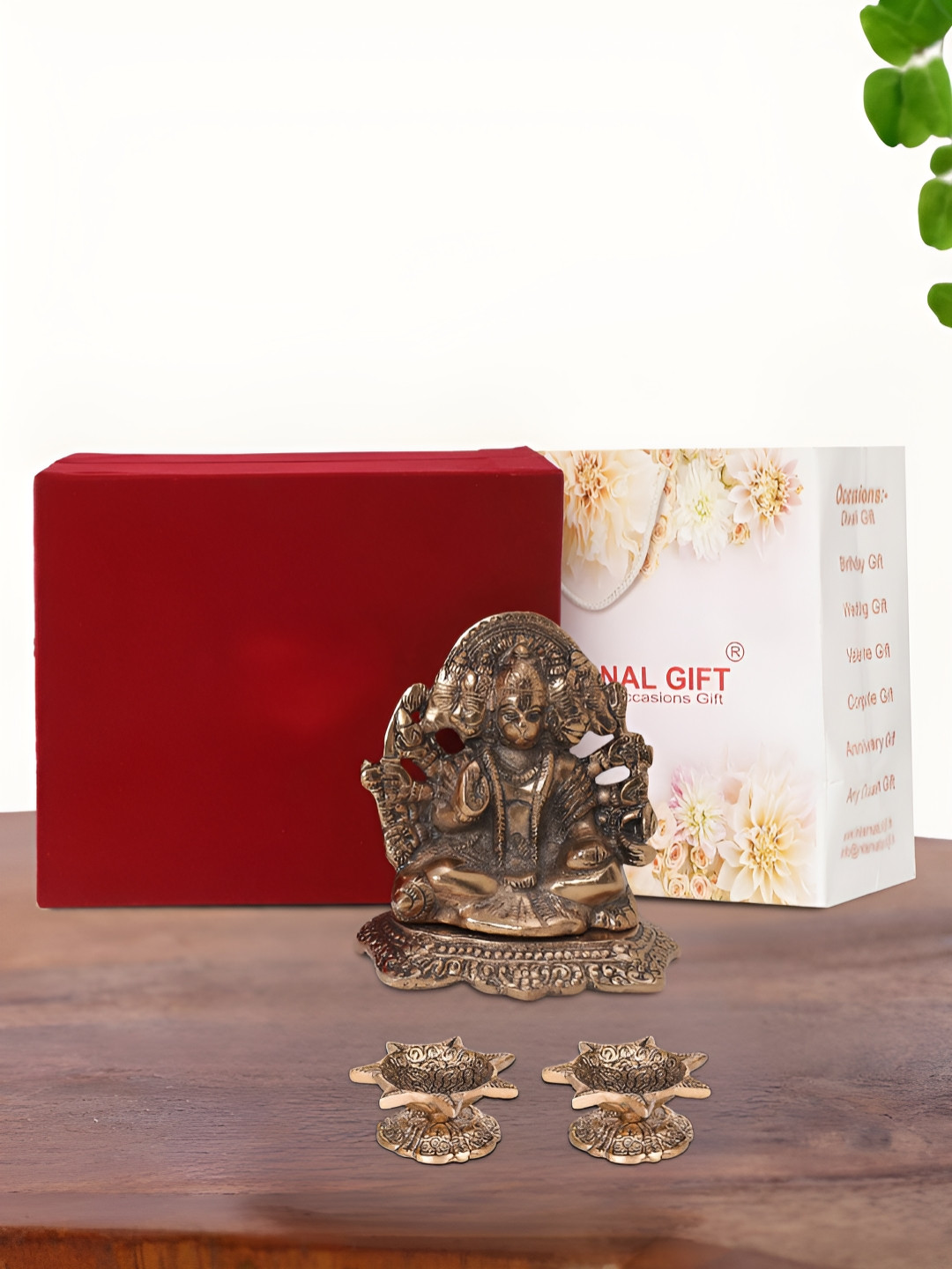 

INTERNATIONAL GIFT Brown Panchmukhi Hanuman Idol with 2 Diya and Box, Copper