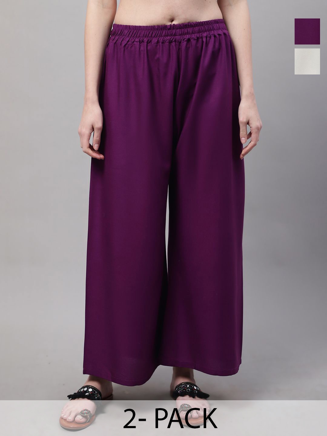 

Valles365 by S.C. Women Pack Of 2 Flared Palazzos, Purple