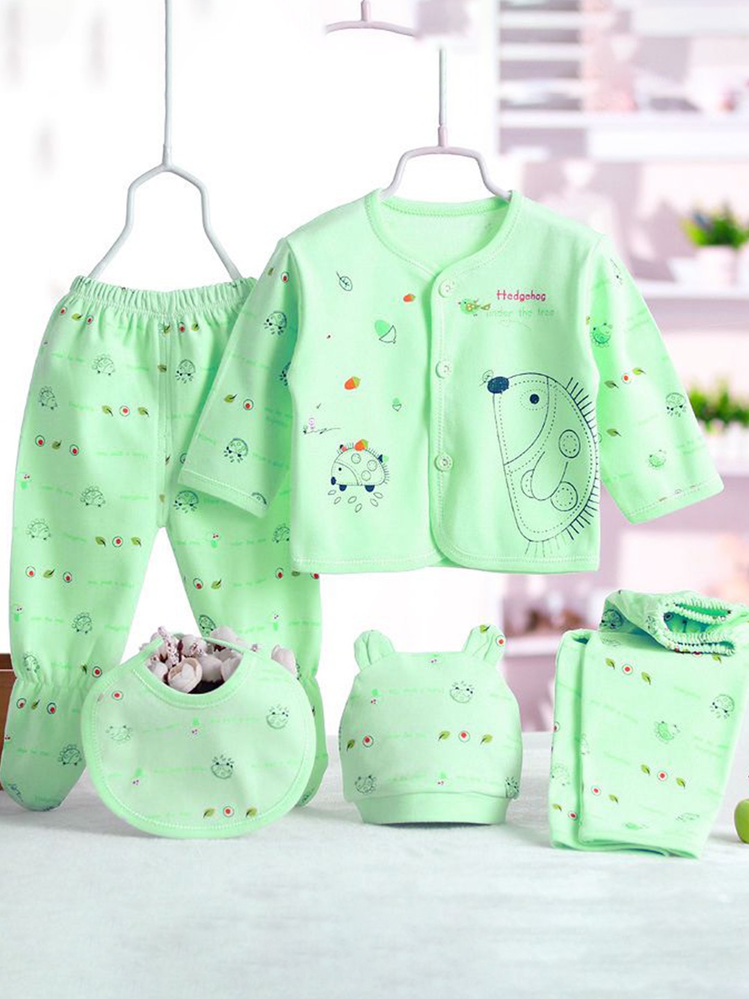

Fancy Walas Kids 5-Piece Pure Cotton Baby Apparel Gift Set, Green