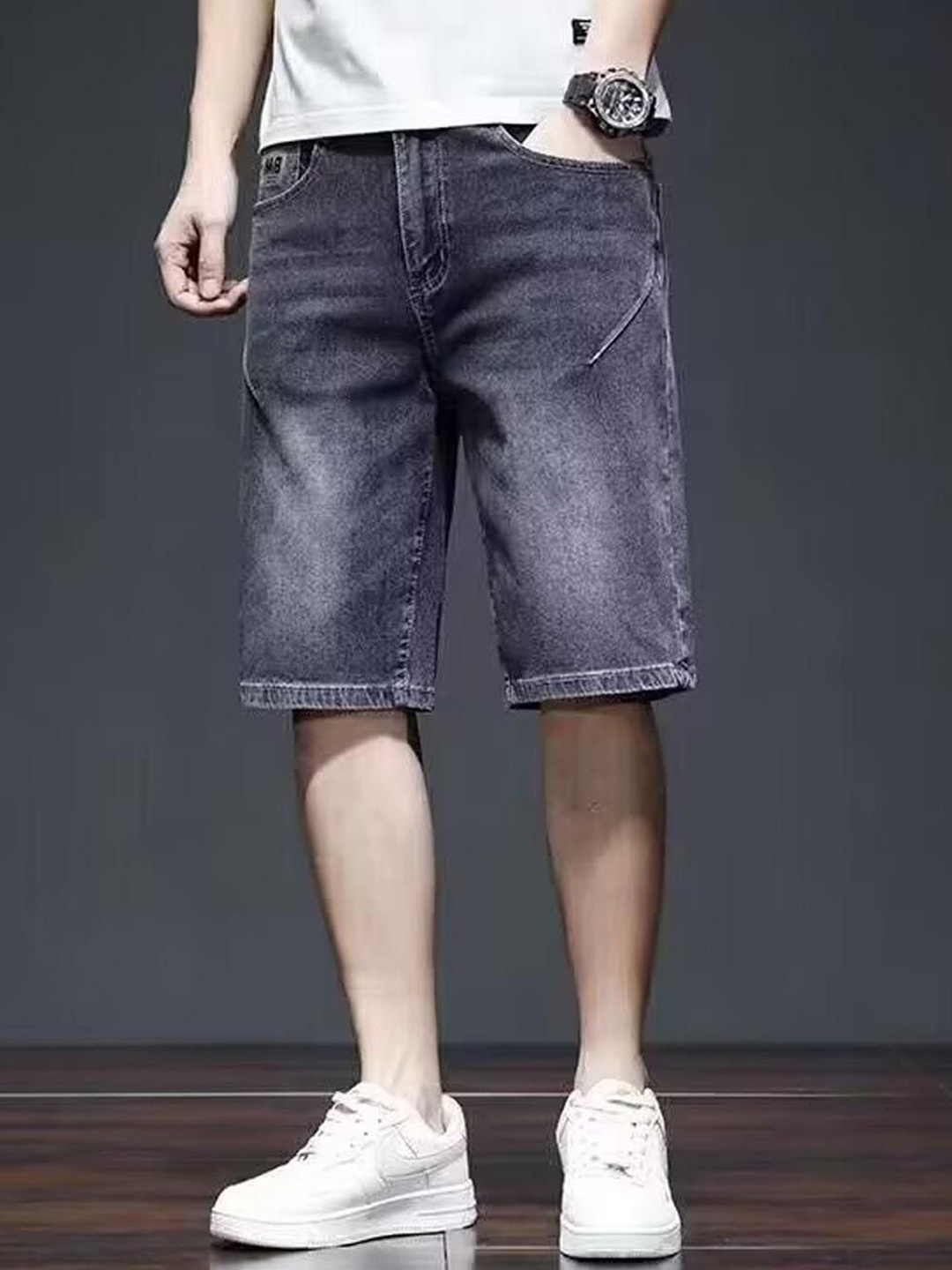 

StyleCast Men Washed Denim Shorts, Black