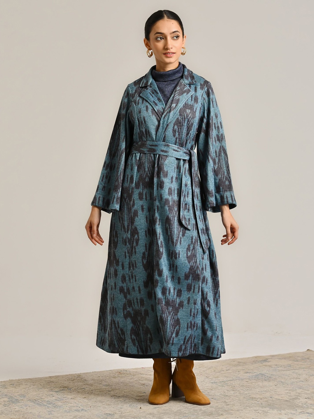 

Rustorange Ethnic Motifs Print Woollen Maxi Dress, Blue