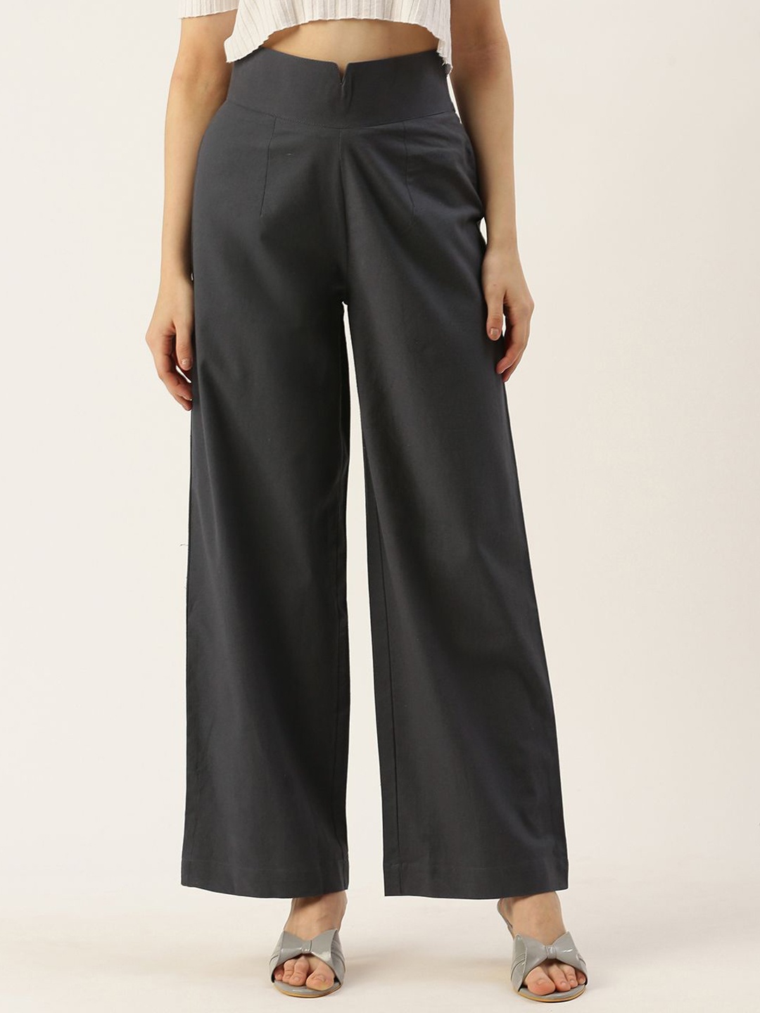 

VYMO Women Cotton High-Rise Trouser, Charcoal