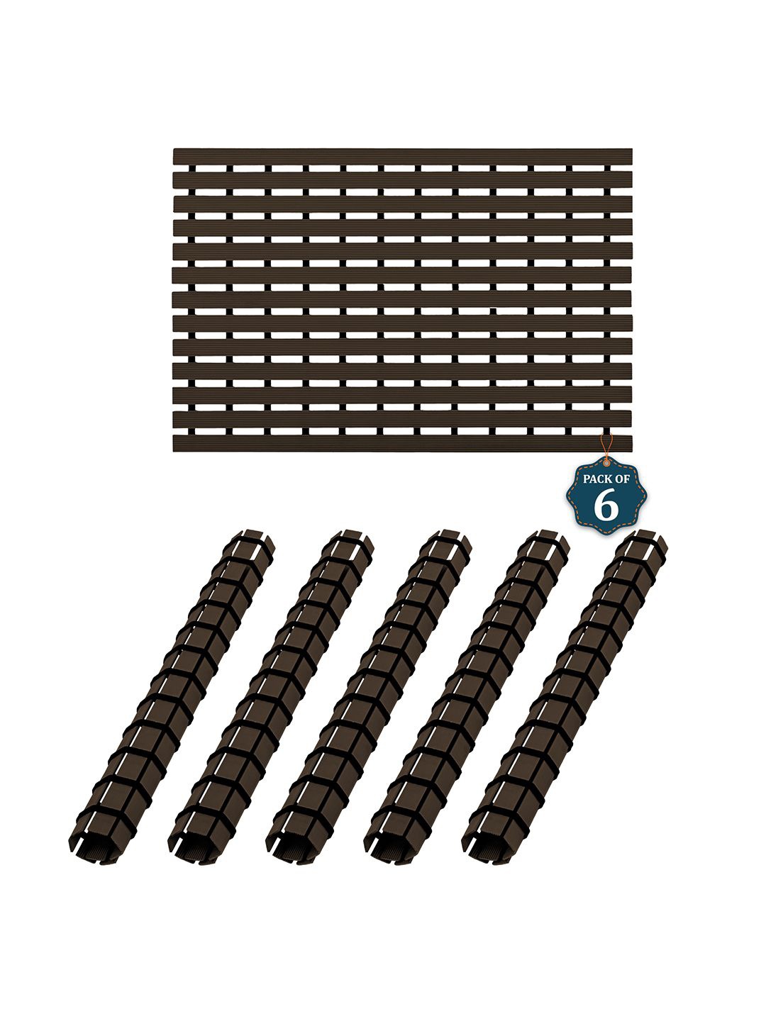 

Kuber Industries Brown & Black 6 Pieces Striped 110 GSM Bath Rugs