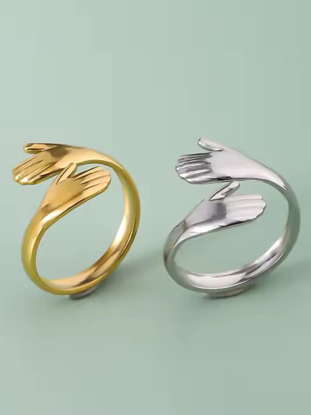 

Digital Dress Room Silver & Gold-Plated Promise Hug Finger Ring