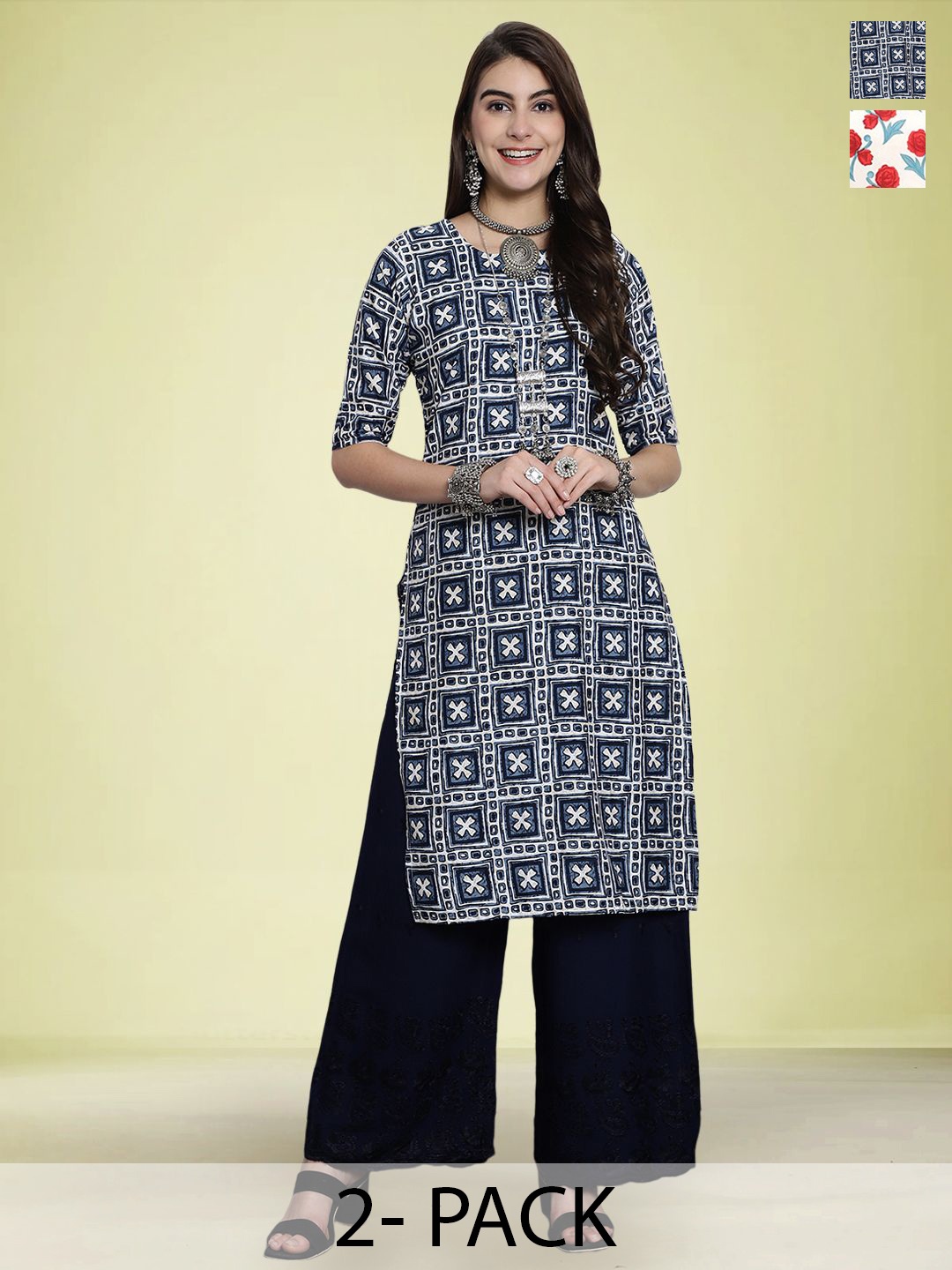 

Moda Rapido Set of 2 Printed Straight Kurtas, Blue