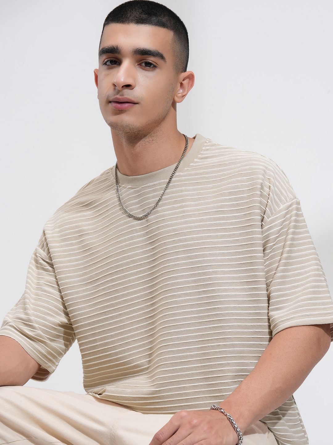 

HIGHLANDER Men Oversize Drop Shoulder TShirt, Beige