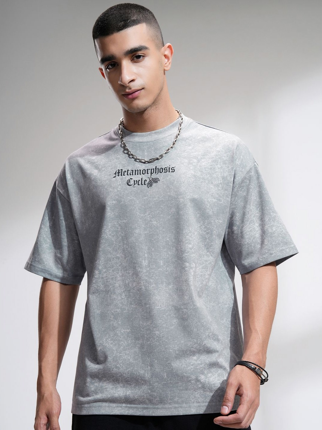

HIGHLANDER Men Round Neck Oversized T-Shirt, Grey