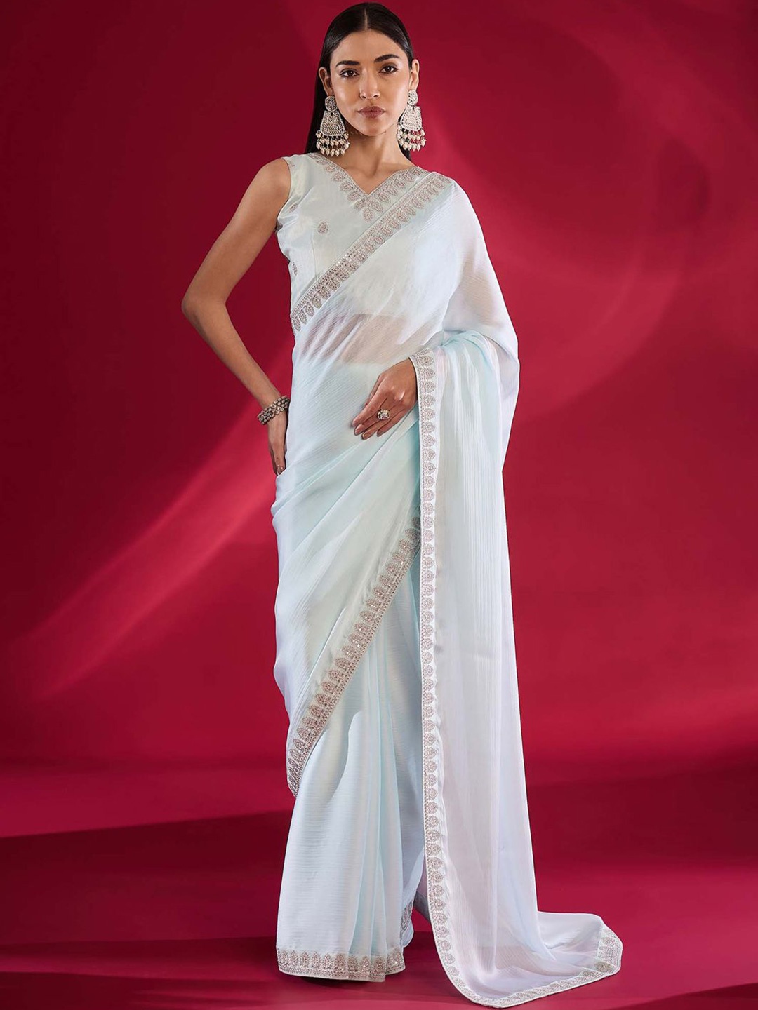 

all about you Embellished Border Satin Saree, Blue