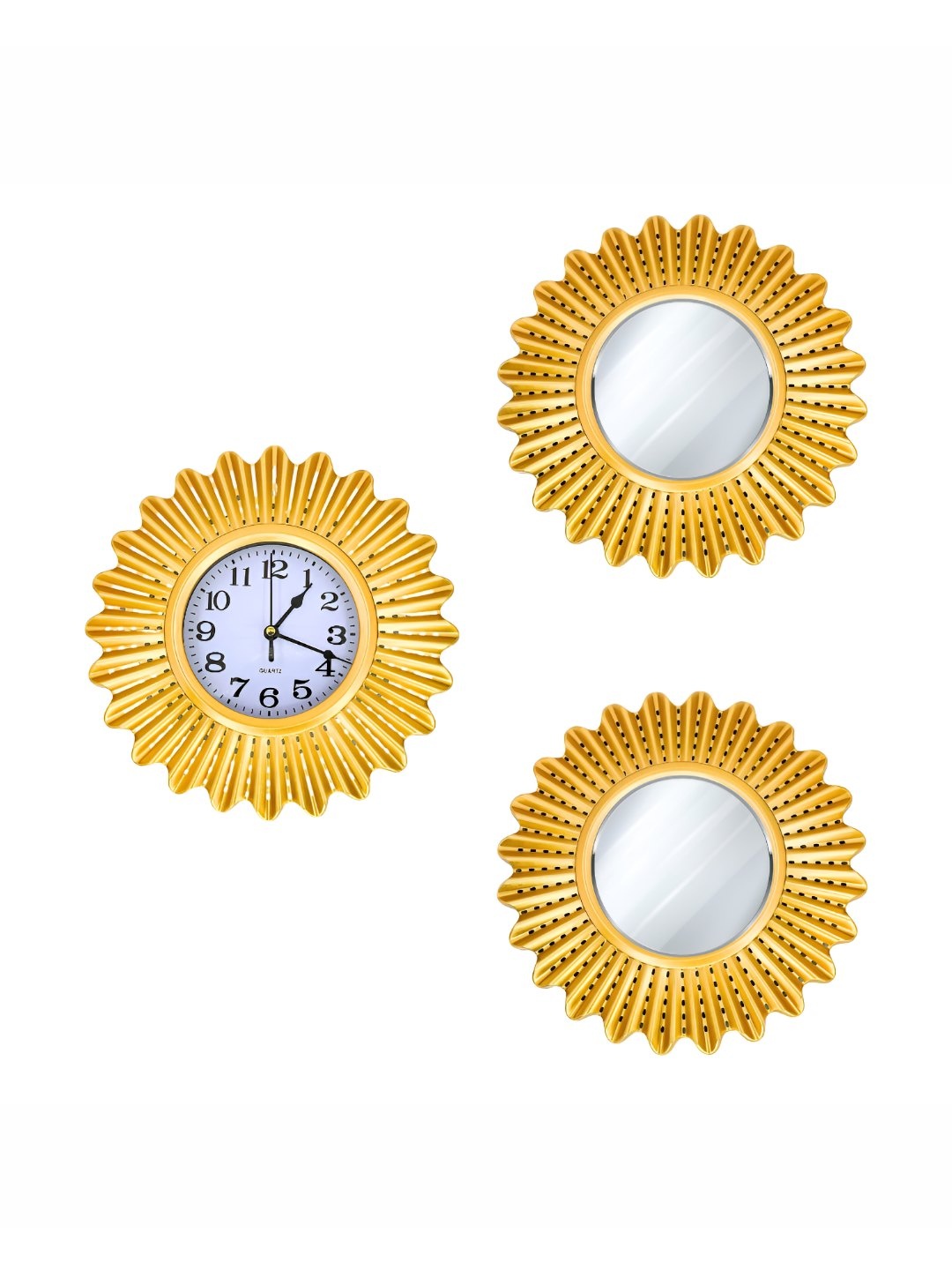 

Myntra Elegant Homes Gold-Toned & White 3 Pcs Textured Contemporary Wall Clock