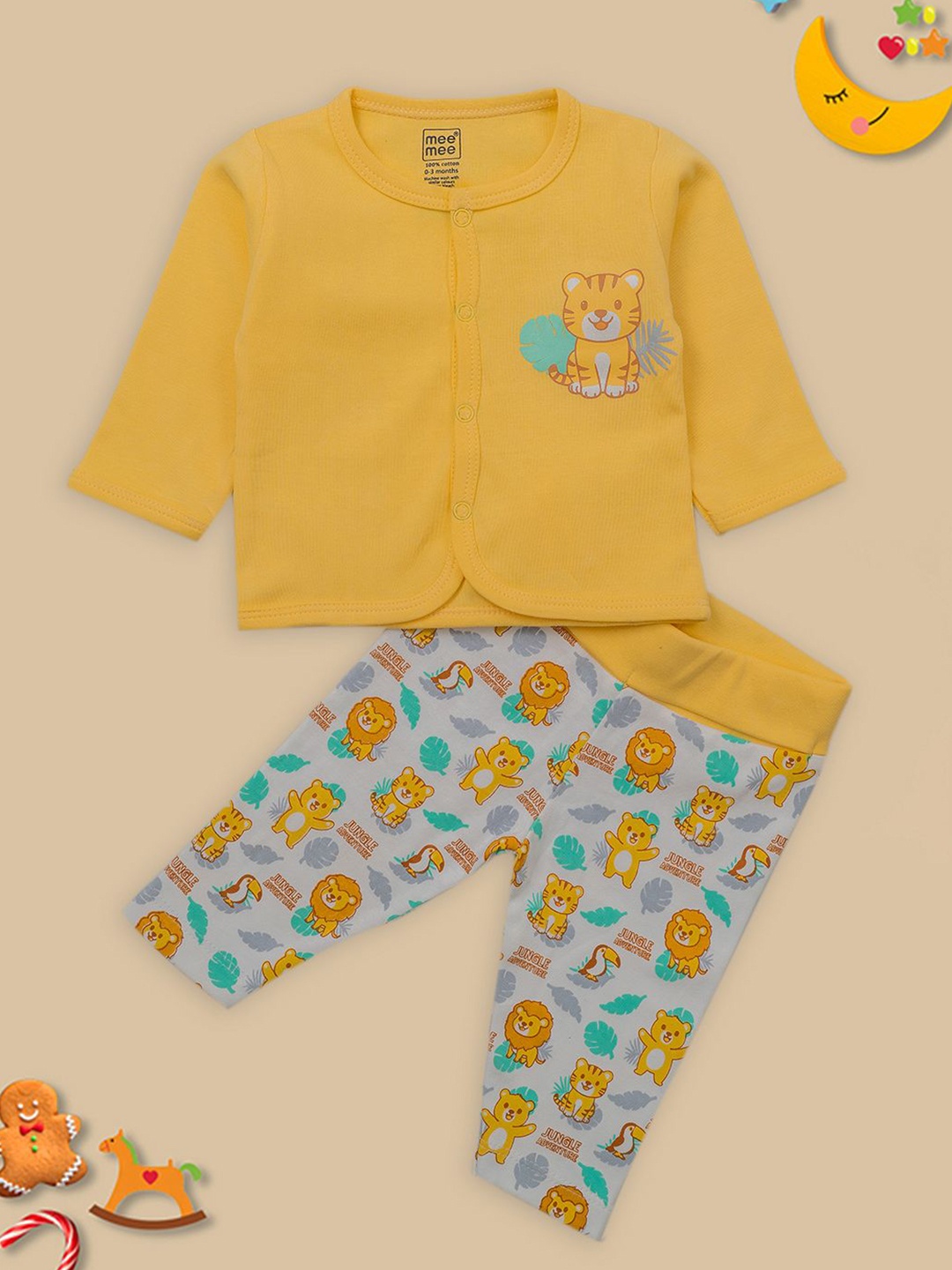 

MeeMee Boys Printed Round Neck Pure Cotton T-Shirt With Legging, Yellow