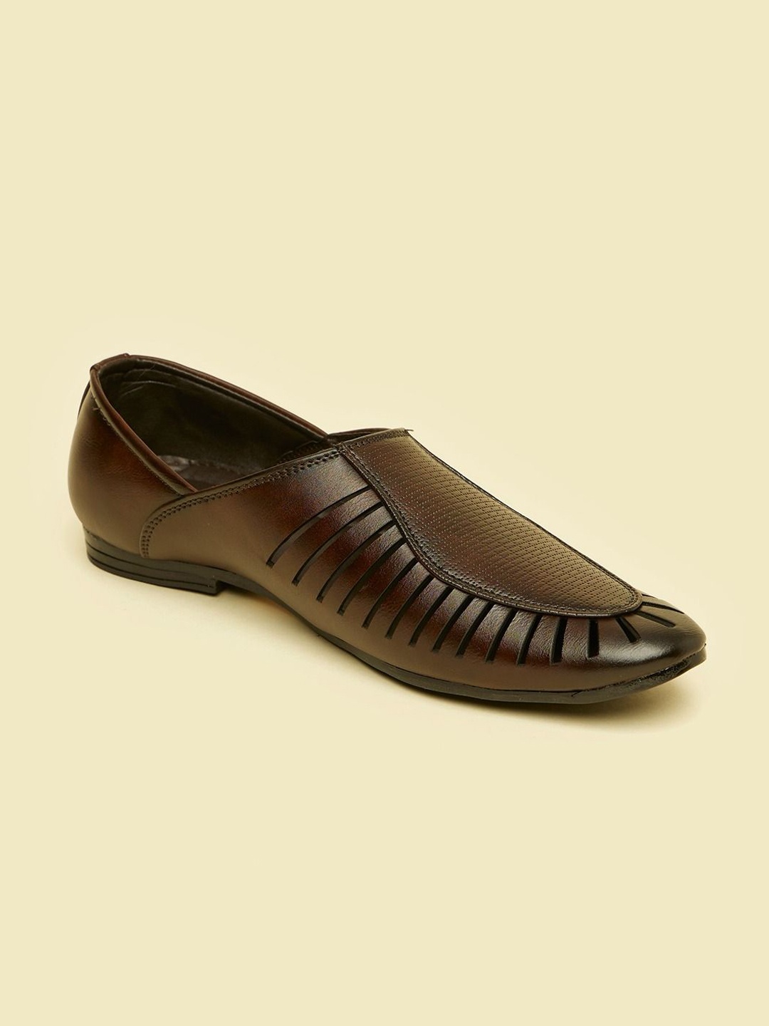 

Manyavar Men Self Design Loafer Style Mojaris, Brown