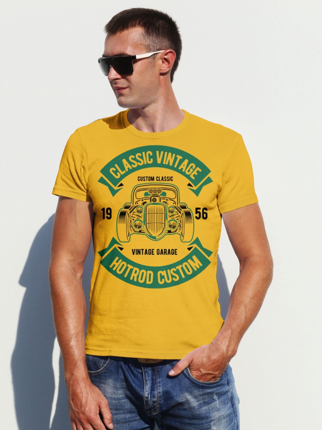 

Moda Rapido Men Graphic Printed Round Neck Cotton T-shirt, Mustard