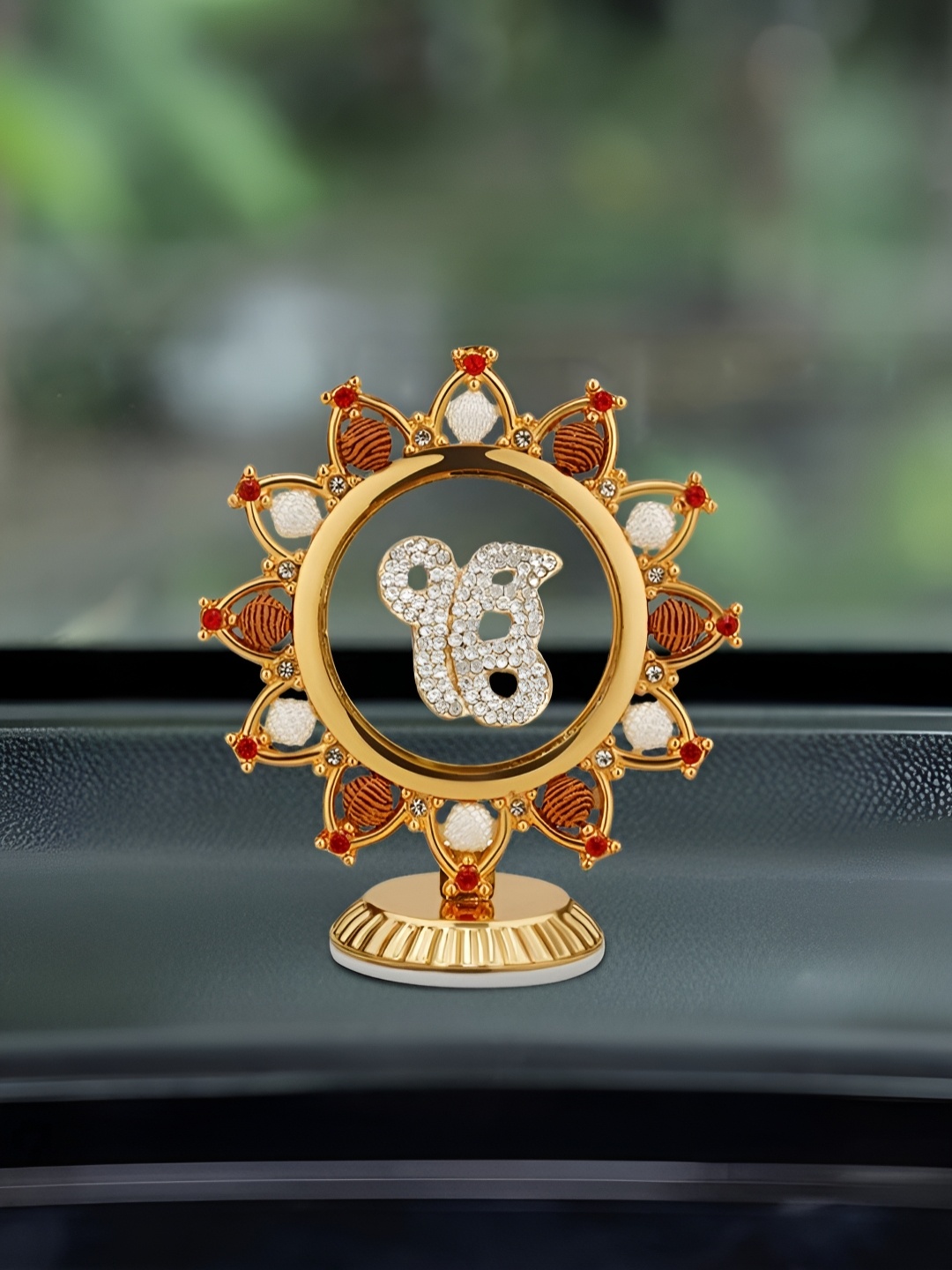 

INTERNATIONAL GIFT Religious Sikh Symbol in Round Shape for Car Dashboard, Gold