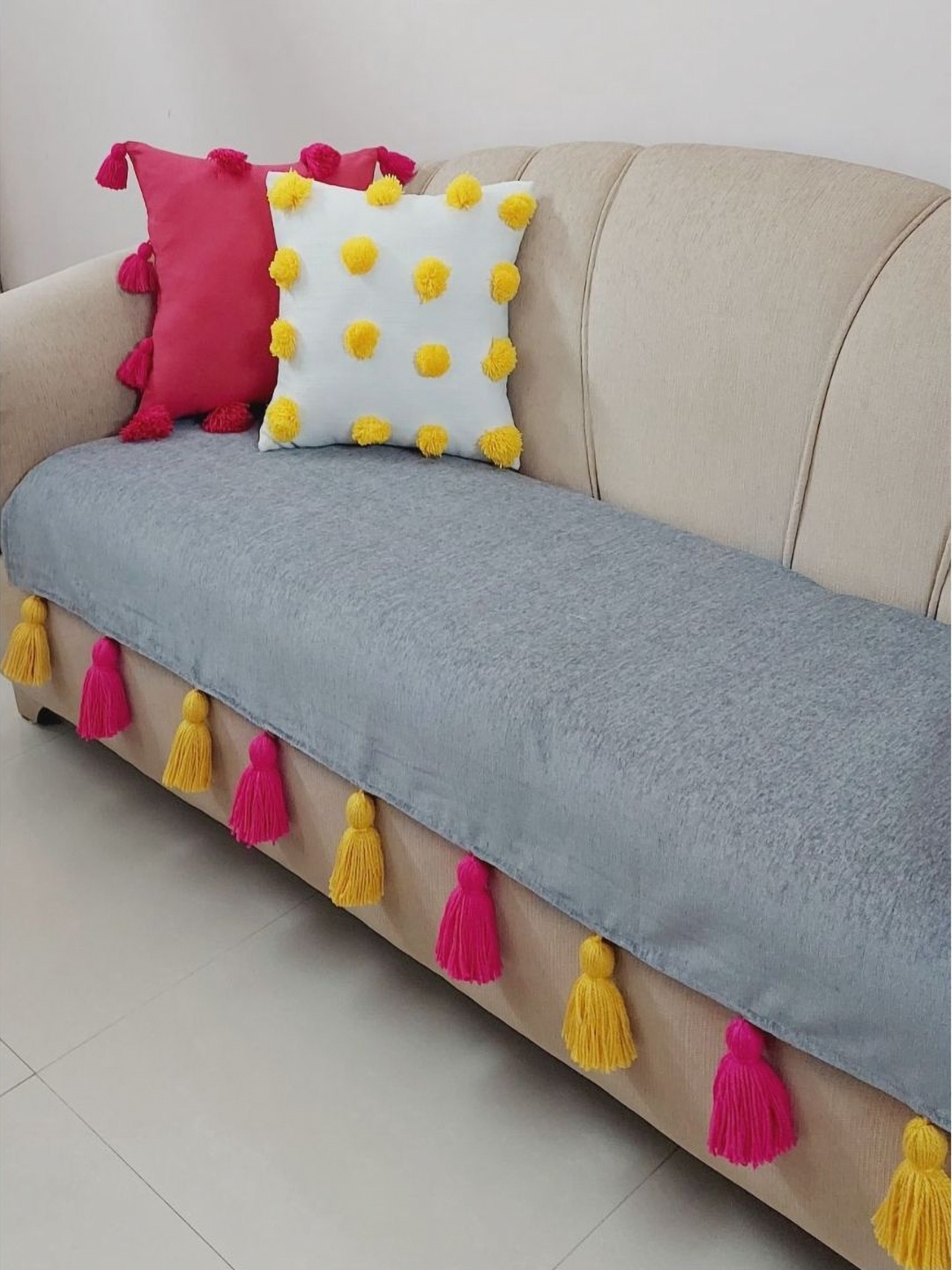 

THROWPILLOW Grey & Pink 3 Seater Sofa Cover