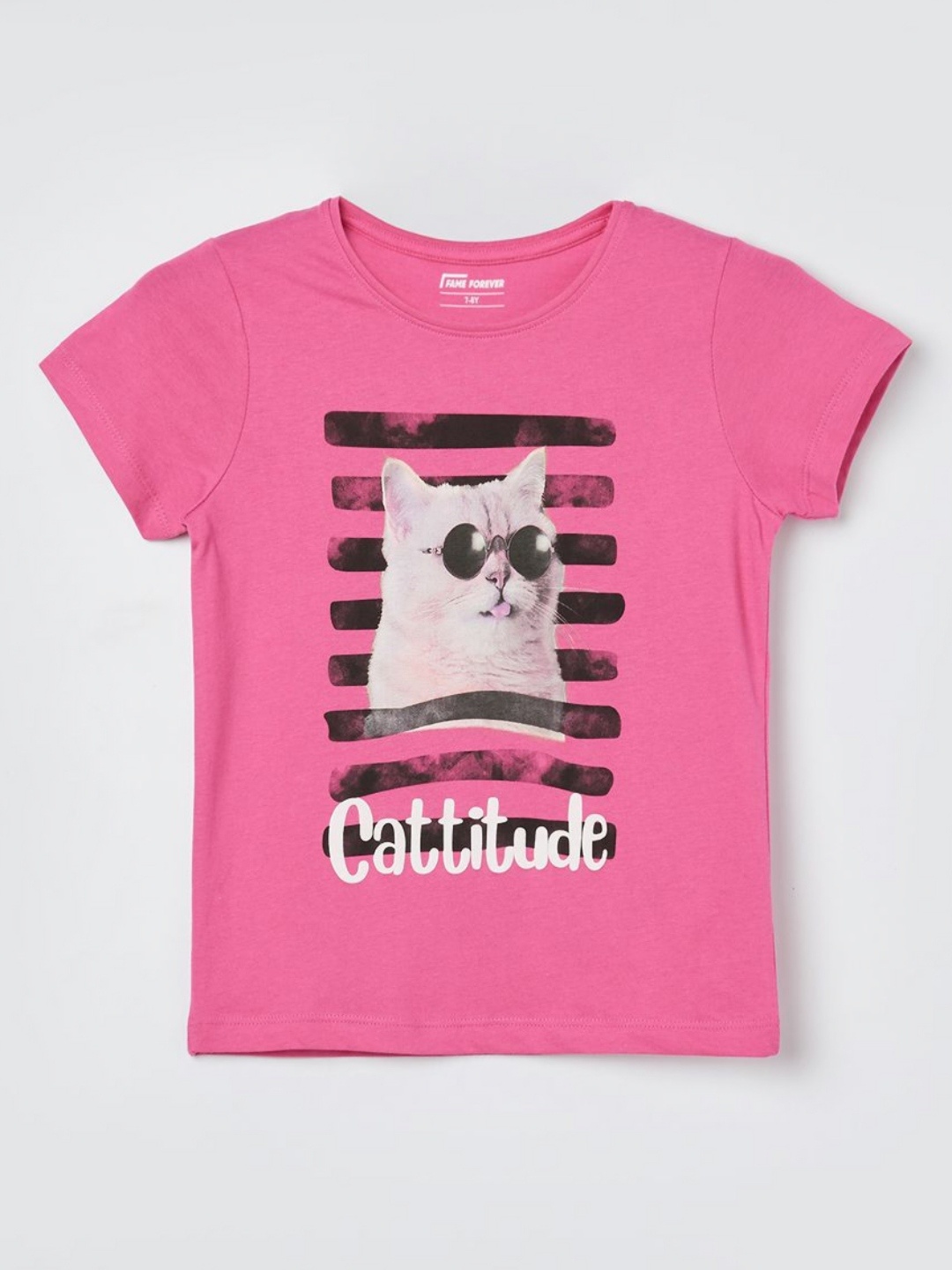 

Fame Forever by Lifestyle Girls Graphic Printed Round Neck Cotton T-shirt, Pink