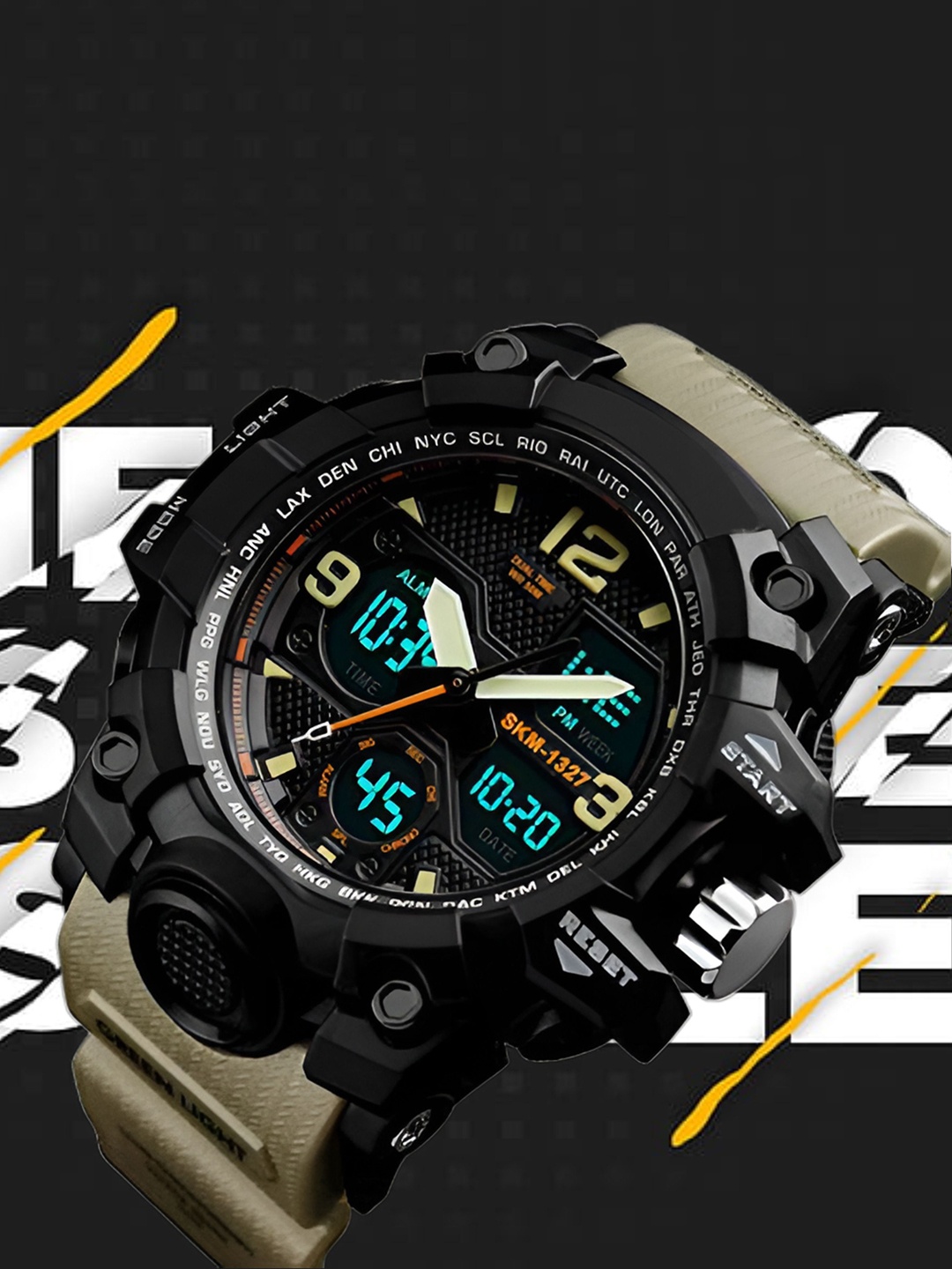 

Otage Men Dial & Textured Straps Analogue and Digital Watch Otg- 1327 Khaki