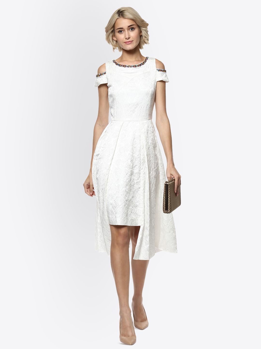 

Moda Elementi Cold-Shoulder Fit & Flare Midi Dress, White