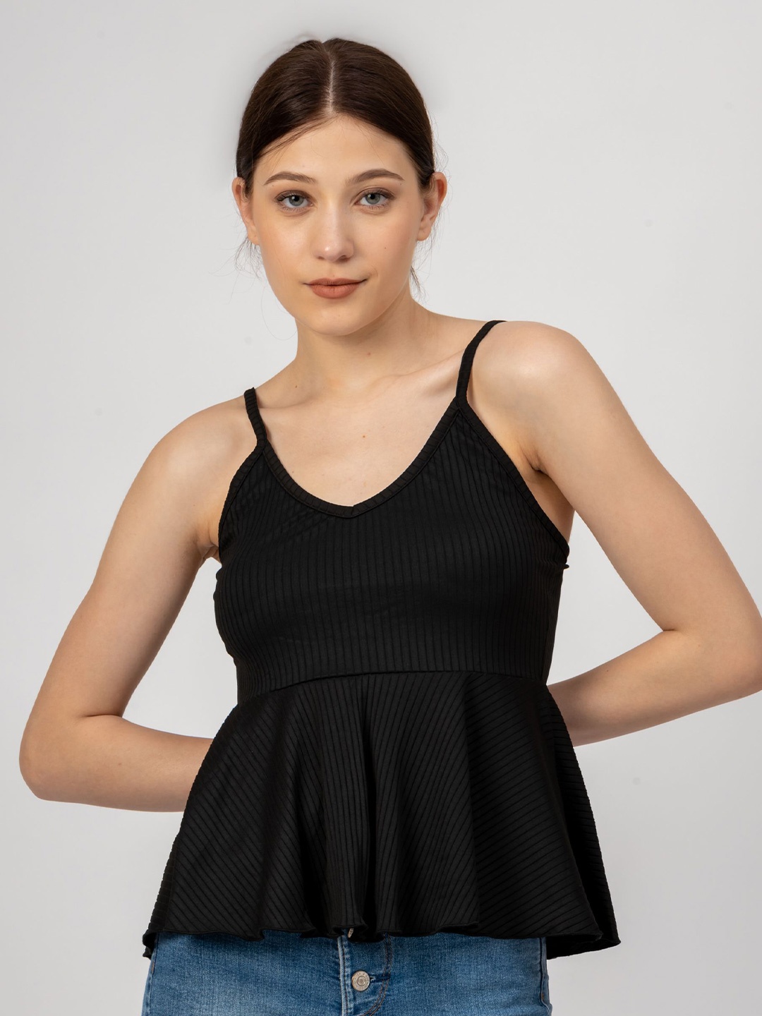 

PYR8 Women V-Neck Sleeveless Ribbed Top, Black