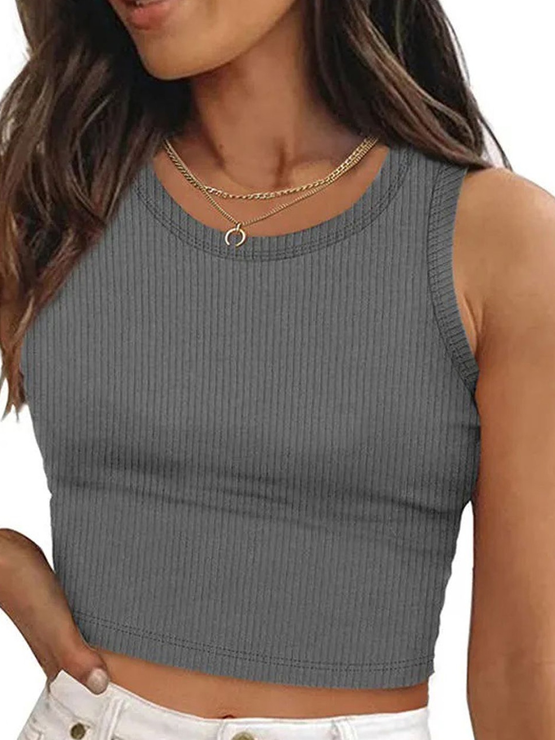 

BAESD Ribbed Cotton Crop Tank Top, Grey
