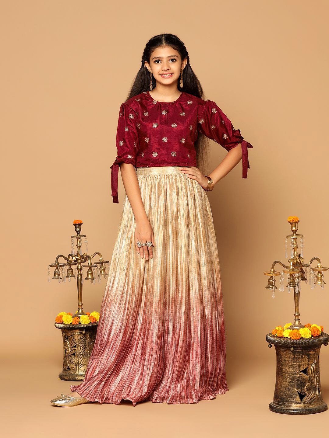 

Sangria Girls Embroidered Sequinned Lehenga And Choli, Maroon