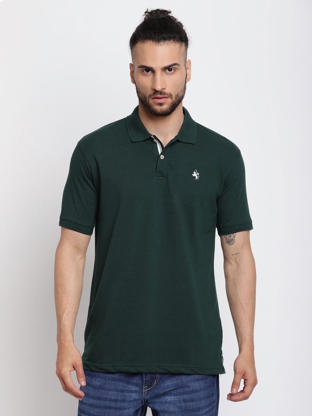 

Cantabil Men Solid Polo Collar Cotton T-shirt, Olive