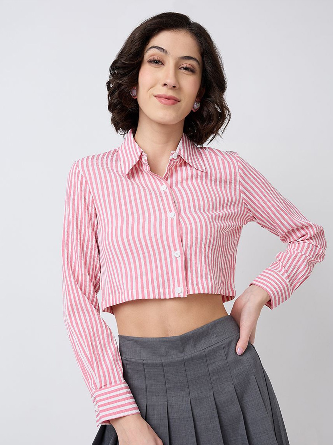 

SZN Women Classic Opaque Striped Party Shirt, Pink