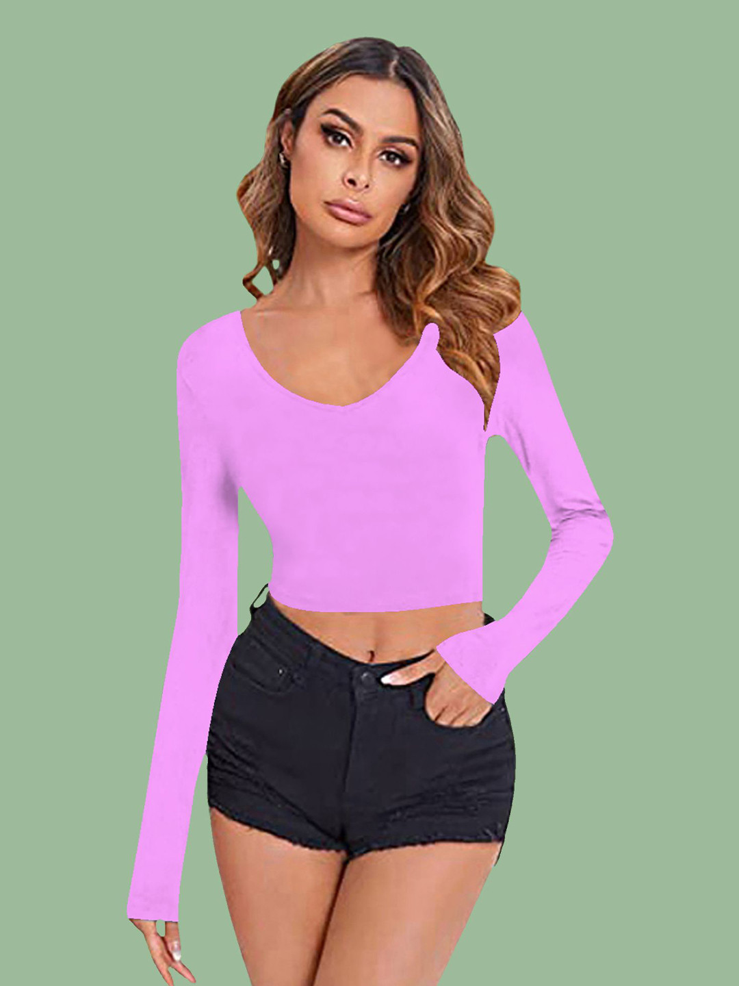 

Dream Beauty Fashion Women V-Neck Fitted Crop Top, Lavender