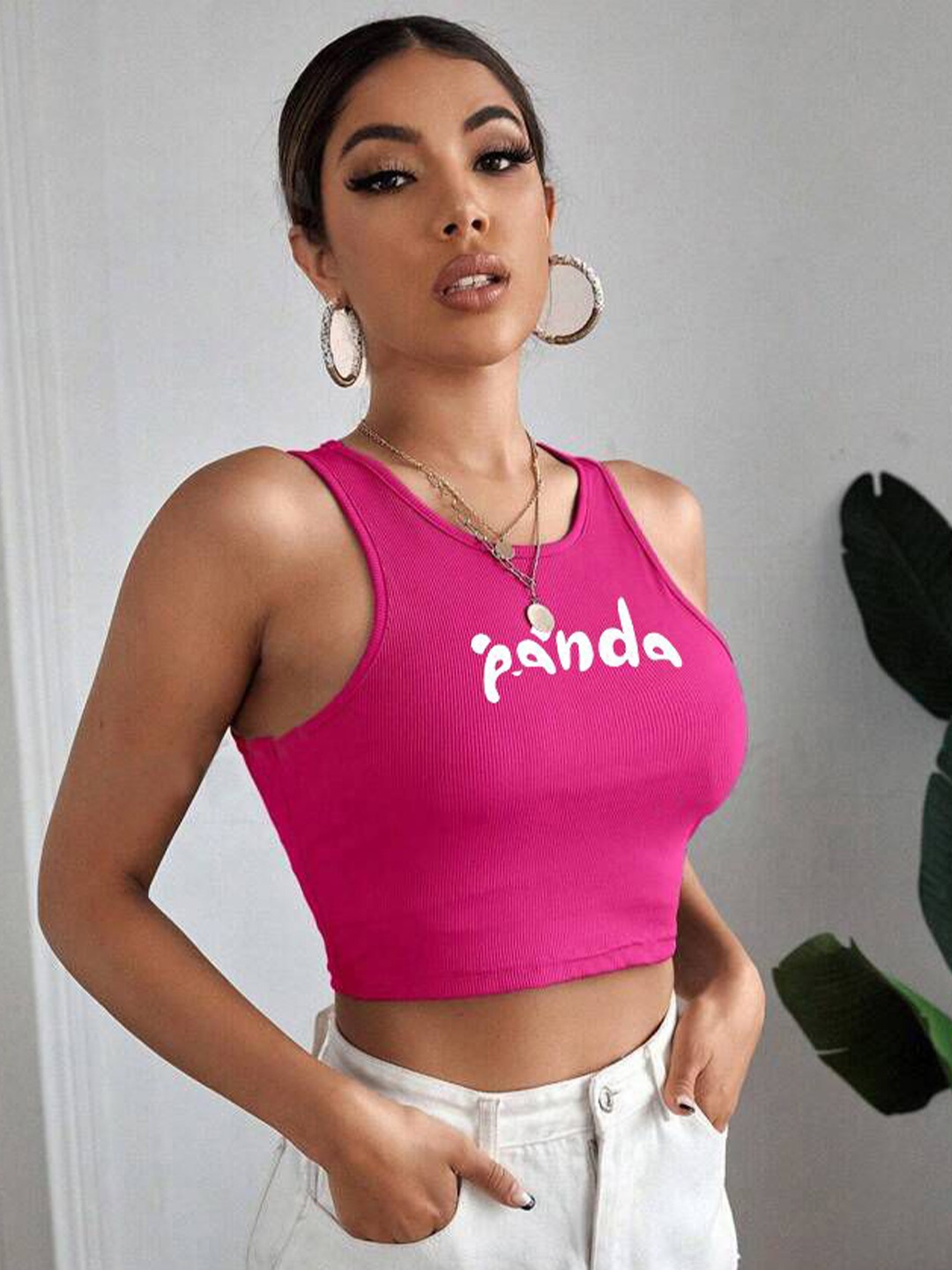 

TABADTOD Women Printed Fitted Crop Top, Pink