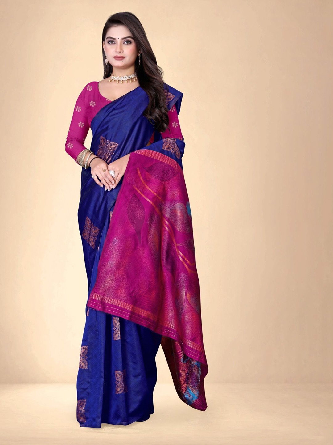 

Abhilasha Ethnic Motifs Pure Silk Kanjeevaram Saree, Blue