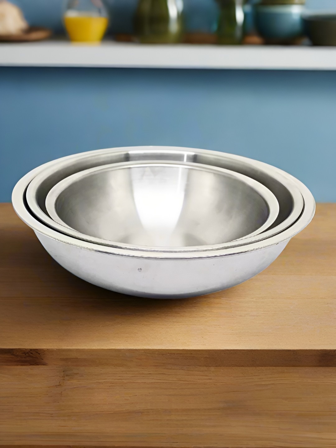 

Nyra Kitchenware Silver-Toned 3 Pieces Tri-Ply Stainless Steel Serving Kadhai