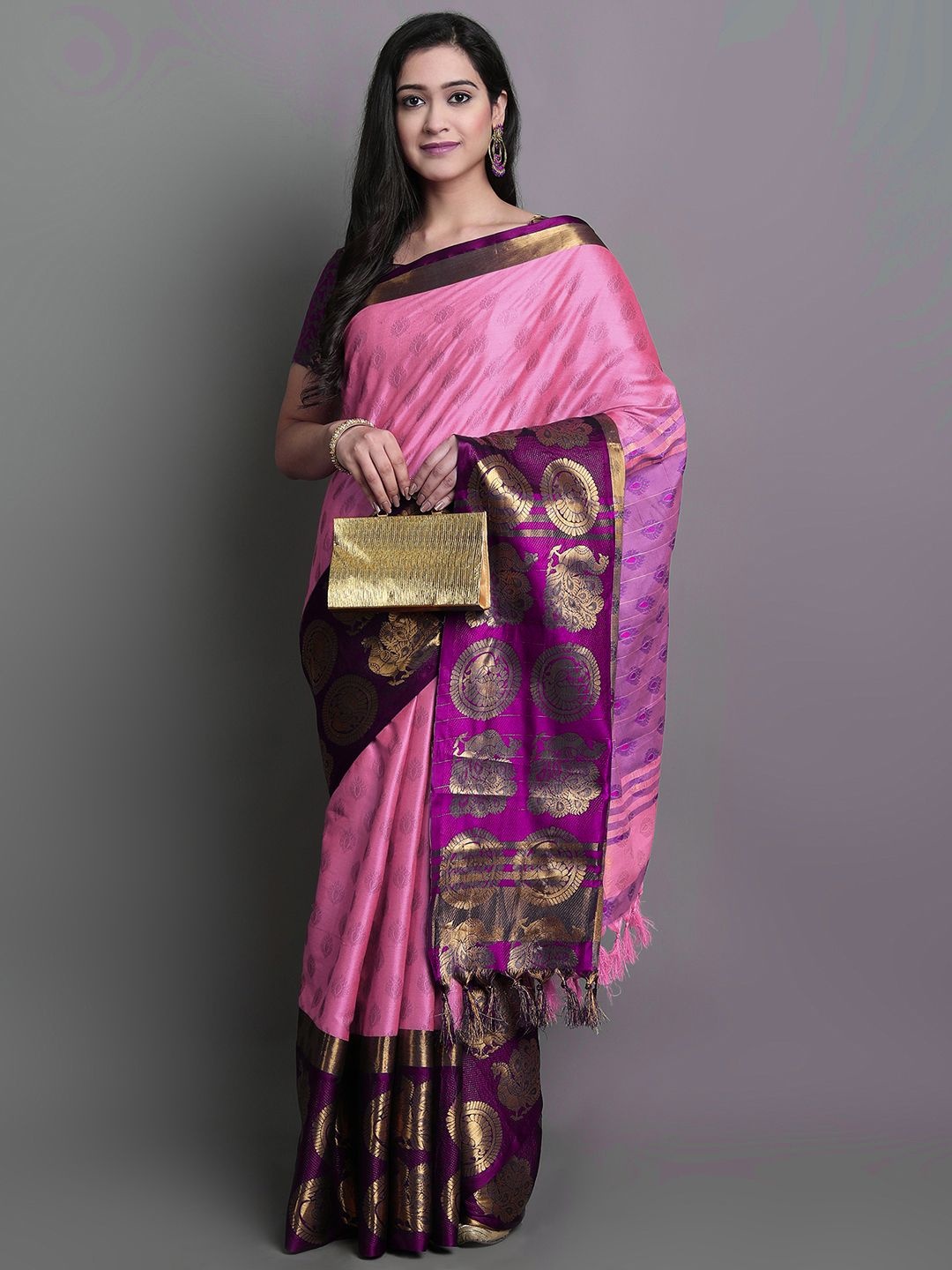 

DIVASTRI Ethnic Motifs Woven Design Zari Mysore Silk Saree, Pink