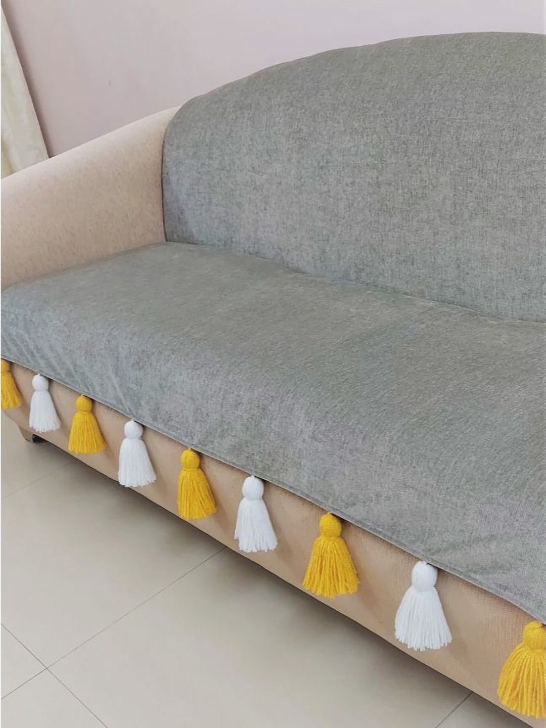 

THROWPILLOW Grey & Yellow Solid Polyester 1 Piece Sofa Cover