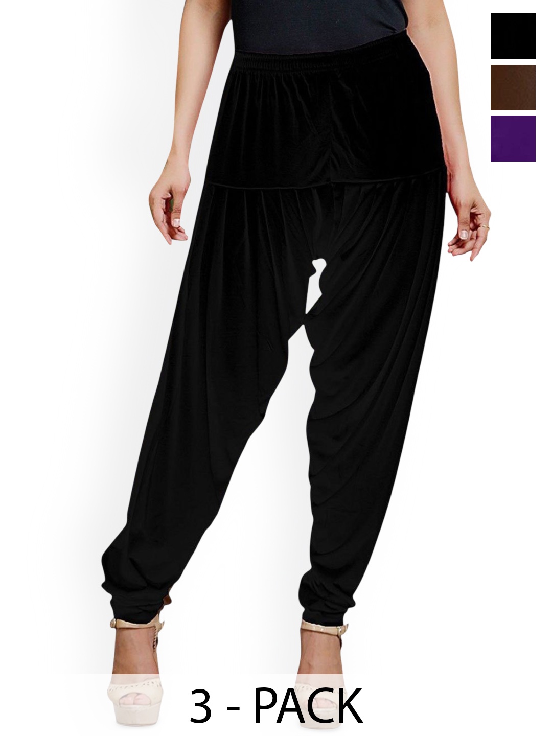 

AFRA GARMENTS Women Pack Of 3 Mid Rise Loose Fit Patiala, Black