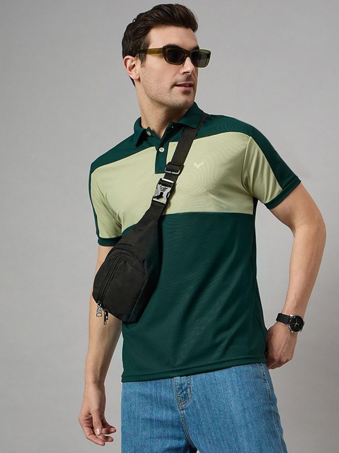 

BRONATION Men Colourblocked Polo Collar Cotton T-shirt, Black