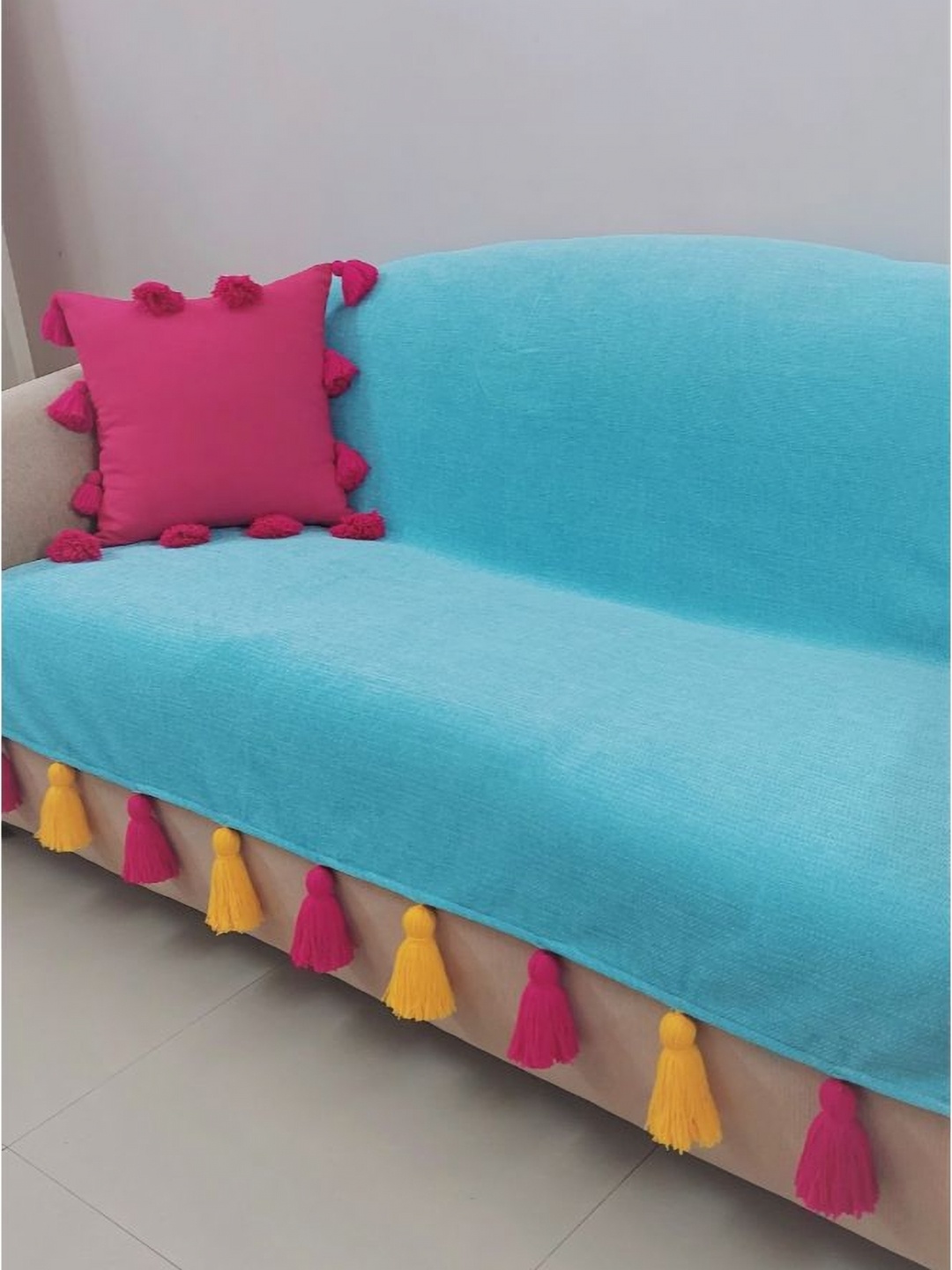 

THROWPILLOW Turquoise Blue & Pink 3 Seater Sofa Cover
