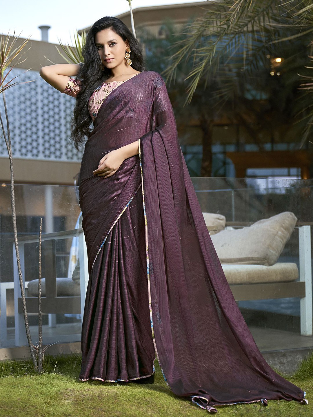 

VIRENDRA TEXTILES Pure Chiffon Saree, Purple